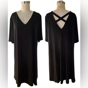 Chicos Sz3 Black Slinky Liquid Knit Tunic Dress Travelers Criss Cross 16 XL $110